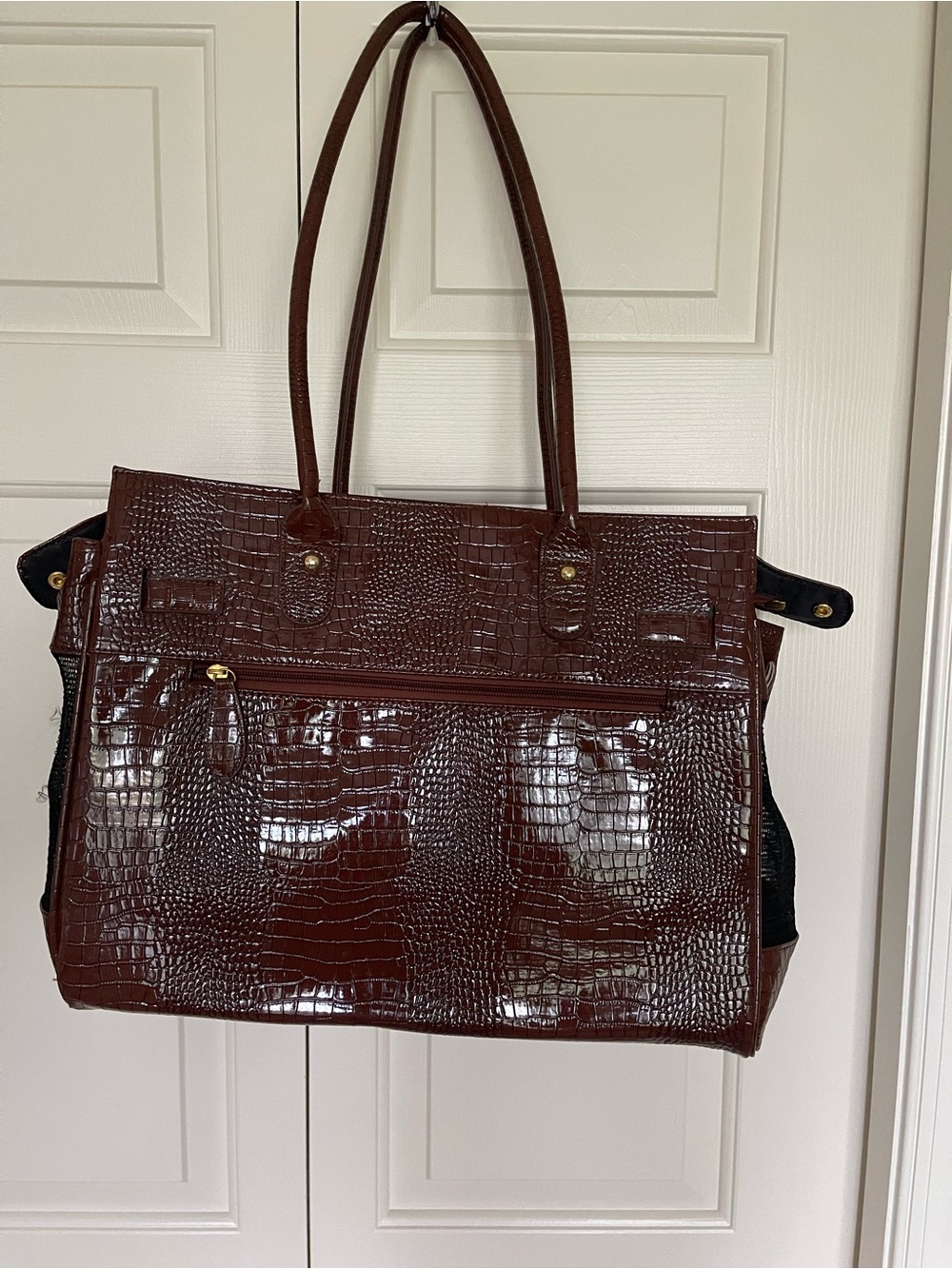 Brown Croc-Embossed Purse Pet Carrier Tote Bag - Women